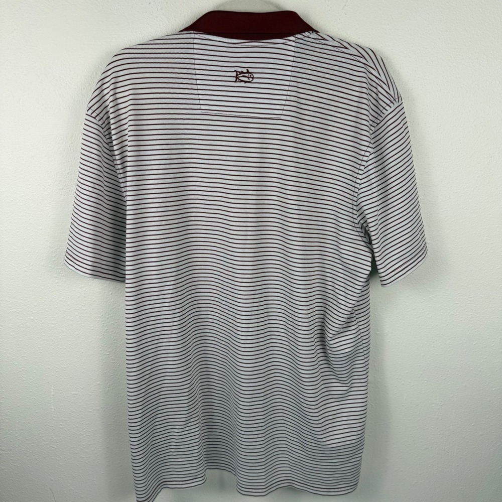 Southern Tide Mens XL Striped Short Sleeve Polo Shirt Maroon White Skipjack Logo - Picture 2 of 8
